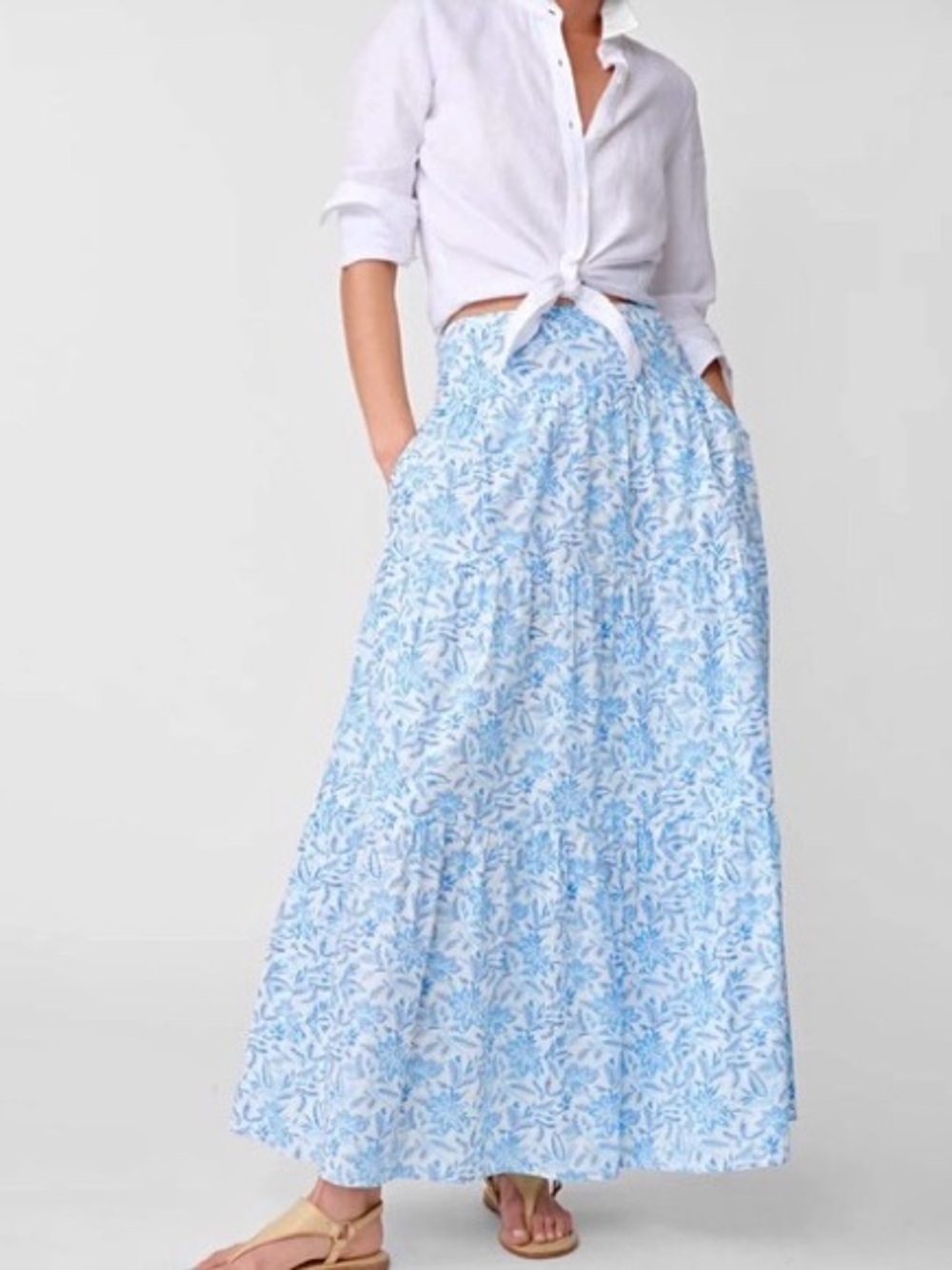 J. McLaughlin Ophelia Blue Floral Cotton Tiered Maxi Skirt